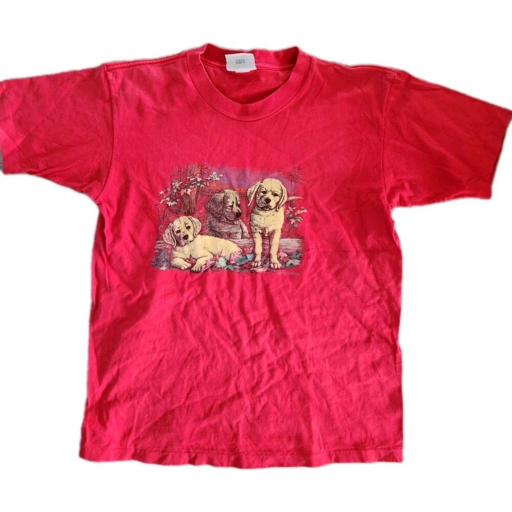 VTG 90s Northern Reflections Puppy T Shirt Red Graphic Single Stitch Sz M EUC